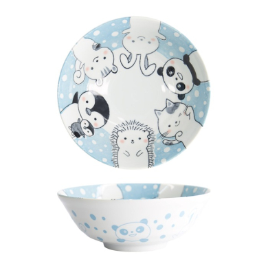 Tokyo Design Studio Ramen Bowl Kawaii Animal Blue, Porcelain, Ø 21 × 7.8 cm, 1 l