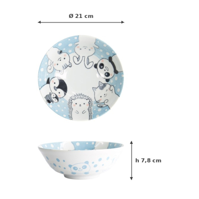Ramen Bowl Kawaii Animal Blue, Porcelain, Ø 21 × 7.8 cm, 1 l, Item No. 33023