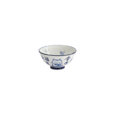 Reisschale Kawaii Lucky Cat Blau/Weiß, Porzellan, Ø 11,5 × 6 cm, 300 ml, Art.-Nr. 33210