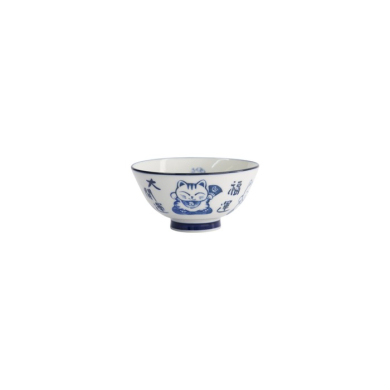 Reisschale Kawaii Lucky Cat Blau/Weiß, Porzellan, Ø 11,5 × 6 cm, 300 ml, Art.-Nr. 33210