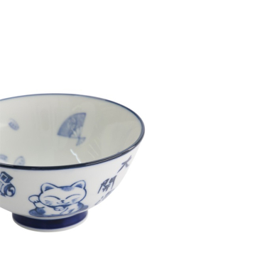 Reisschale Kawaii Lucky Cat Blau/Weiß, Porzellan, Ø 11,5 × 6 cm, 300 ml, Art.-Nr. 33210