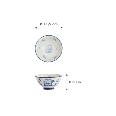 Reisschale Kawaii Lucky Cat Blau/Weiß, Porzellan, Ø 11,5 × 6 cm, 300 ml, Art.-Nr. 33210