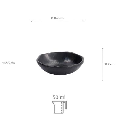 TDS, Sauce Bowl, Melamine Iwate Black, Ø 8.2x2.3cm 50ml, Item No. 33283