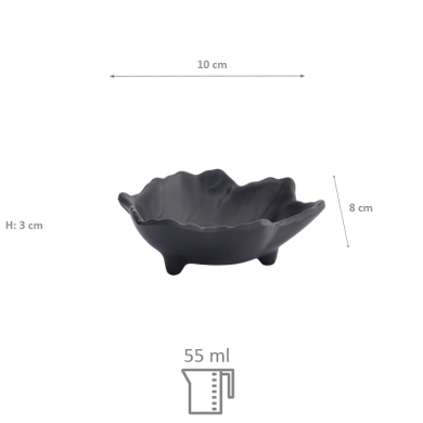 TDS, Sauce Bowl, Melamine Iwate Black, Leaf, 10x8x3cm 55ml, Item No. 33286