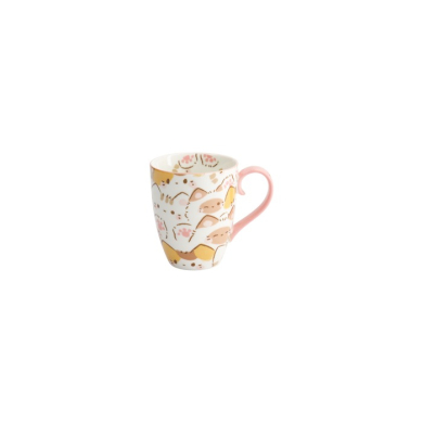Mug Kawaii Maneko Cat Yellow/White, Porcelain, Ø 8.5 × 10.2 cm, 380 ml, Item No. 33357