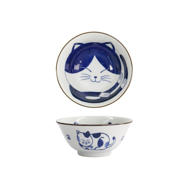 Tokyo Design Studio Tayo Bowl Kawaii Cat Neko Blue (Blue/White), Porcelain, Ø 14.9 × 6.7 cm, 500 ml