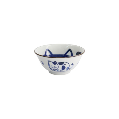 Tayo Bowl Kawaii Cat Neko Blue (Blue/White), Porcelain, Ø 14.9 × 6.7 cm, 500 ml, Item No. 33413