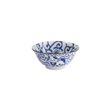 Tayo Bowl Kawaii Cat Neko Blue (Blue/White), Porcelain, Ø 14.9 × 6.7 cm, 500 ml, Item No. 33414