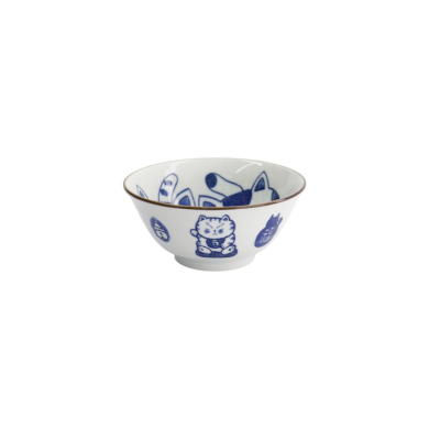 Tayo Bowl Kawaii Cat Neko Blue (Blue/White), Porcelain, Ø 14.9 × 6.7 cm, 500 ml, Item No. 33416