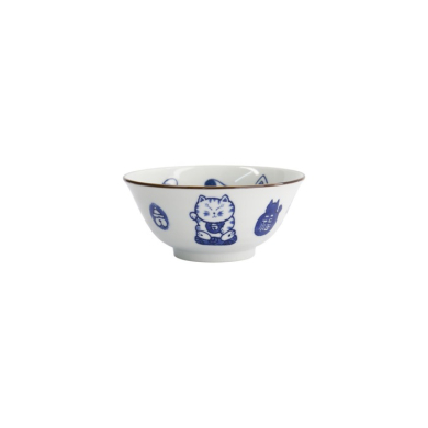 Tayo Bowl Kawaii Cat Neko Blue (Blue/White), Porcelain, Ø 14.9 × 6.7 cm, 500 ml, Item No. 33416