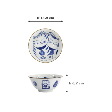 Tayo Bowl Kawaii Cat Neko Blue (Blue/White), Porcelain, Ø 14.9 × 6.7 cm, 500 ml, Item No. 33416