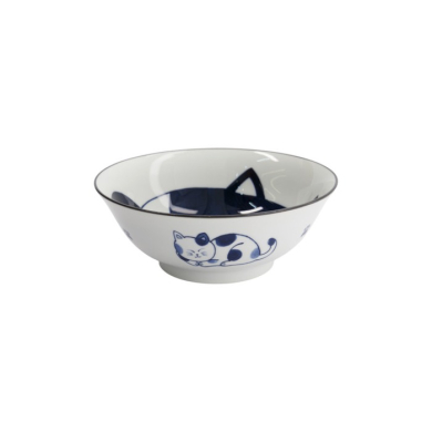 Ramen Bowl Kawaii Cat Neko Blue (Blue/White), Porcelain, Ø 19.7 × 7.5 cm, 1 l, Item No. 33417