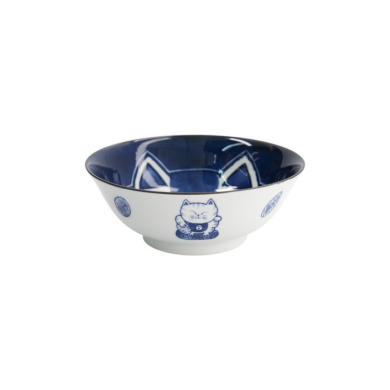 Ramen Bowl Kawaii Cat Neko Blue (Blue/White), Porcelain, Ø 19.7 × 7.5 cm, 1 l, Item No. 33419