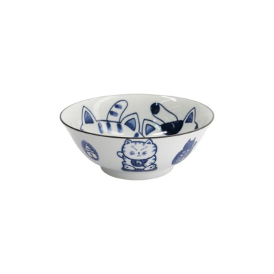 Ramenschale Kawaii Cat Neko Blau (Blau/Weiß), Porzellan, Ø 19,7 × 7,5 cm, 1 l, Art.-Nr. 33420