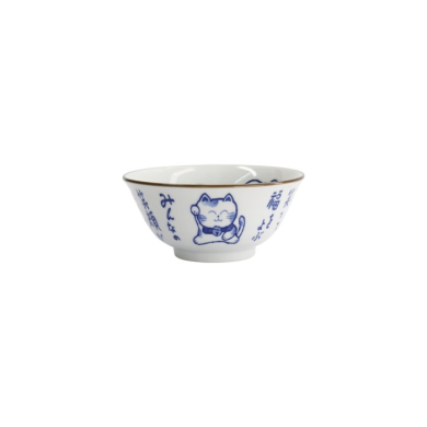 Tayo Bowl Kawaii Cat Neko Blue (Blue/White), Porcelain, Ø 14.9 × 6.7 cm, 500 ml, Item No. 33484