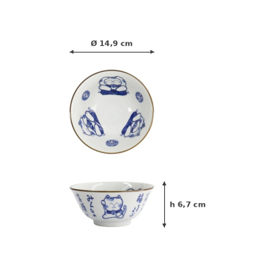 Tayo Bowl Kawaii Cat Neko Blue (Blue/White), Porcelain, Ø 14.9 × 6.7 cm, 500 ml, Item No. 33484