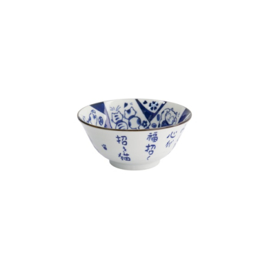 Tayo Bowl Kawaii Cat Neko Blue (Blue/White), Porcelain, Ø 14.9 × 6.7 cm, 500 ml, Item No. 33485