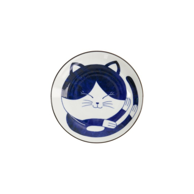 Plate Kawaii Cat Neko Blue/White, Porcelain, Ø 16.7 × 2.8 cm, Item No. 33494