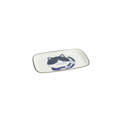 Rectangular Plate Kawaii Cat Neko D Blue/White, Porcelain, 16.3 × 10.2 cm, Item No. 33495