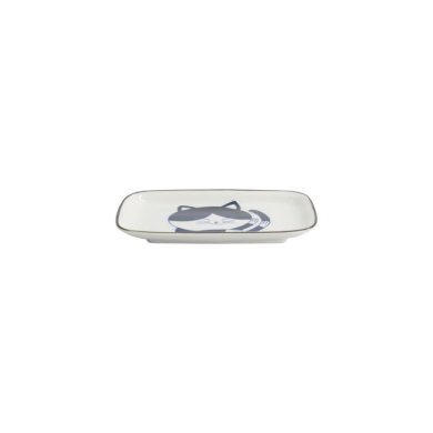 Rectangular Plate Kawaii Cat Neko D Blue/White, Porcelain, 16.3 × 10.2 cm, Item No. 33495