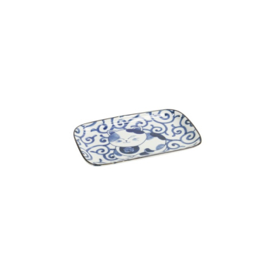 Rectangular Plate Kawaii Cat Neko E Blue/White, Porcelain, 16.3 × 10.2 cm, Item No. 33498