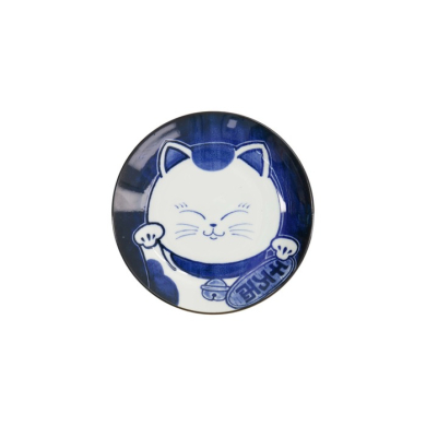 Plate Kawaii Cat Neko Blue/White, Porcelain, Ø 16.7 × 2.8 cm, Item No. 33500