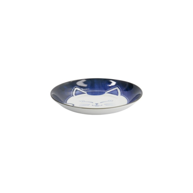 Plate Kawaii Cat Neko Blue/White, Porcelain, Ø 16.7 × 2.8 cm, Item No. 33500