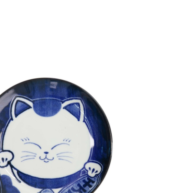 Plate Kawaii Cat Neko Blue/White, Porcelain, Ø 16.7 × 2.8 cm, Item No. 33500