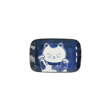 Rectangular Plate Kawaii Cat Neko F Blue/White, Porcelain, 16.3 × 10.2 cm, Item No. 33501
