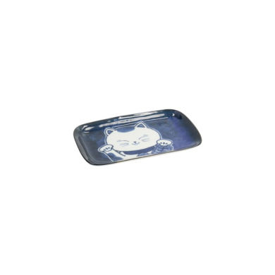 Rectangular Plate Kawaii Cat Neko F Blue/White, Porcelain, 16.3 × 10.2 cm, Item No. 33501