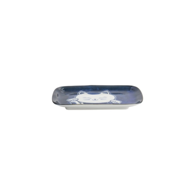 Rectangular Plate Kawaii Cat Neko F Blue/White, Porcelain, 16.3 × 10.2 cm, Item No. 33501