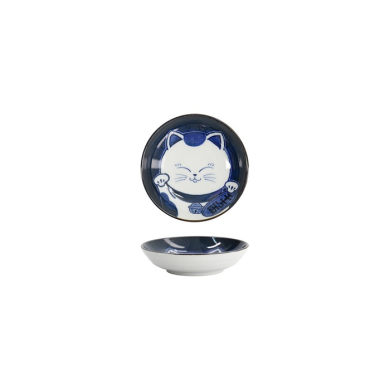 Tokyo Design Studio Schale Kawaii Cat Neko Weiß/Blau, Porzellan, Ø 10,2 × 2,5 cm