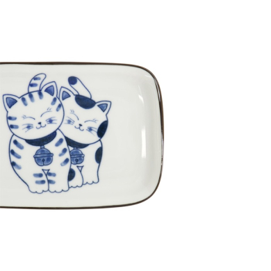 Rectangular Plate Kawaii Cat Neko G Blue/White, Porcelain, 16.3 × 10.2 cm, Item No. 33504