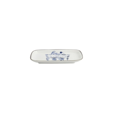 Rectangular Plate Kawaii Cat Neko G Blue/White, Porcelain, 16.3 × 10.2 cm, Item No. 33504