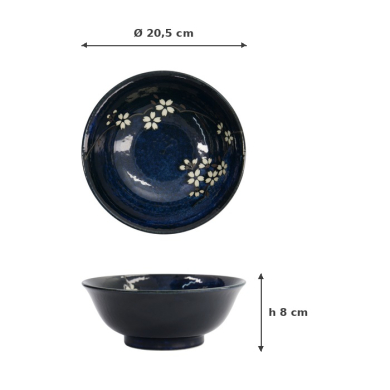 Ramen Bowl Cobalt Blue Sakura, Porcelain, Ø 20.5 × 8 cm, 1.2 l, Item No. 33516