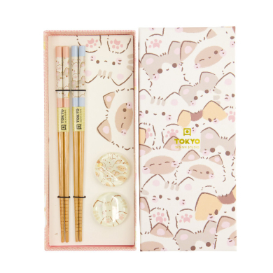 TDS, Chopstick Gift Set, 4 pcs, Kawaii Cats, Item No. 33517