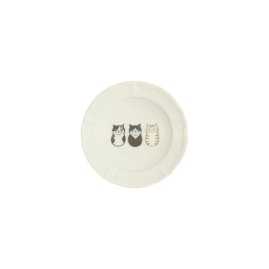 Plate Kawaii Cat White/Brown, Porcelain, Ø 14 × 2.5 cm, Item No. 33541