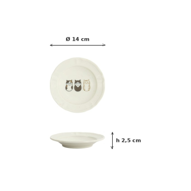 Plate Kawaii Cat White/Brown, Porcelain, Ø 14 × 2.5 cm, Item No. 33541