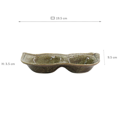 TDS, Eckige Saucen-Schale 2-Fach, Yamasan Shinryoku, Ø 19,5x9,5x3,5cm, Art.-Nr. 33542