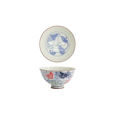 Tokyo Design Studio Reisschale Kawaii Origami Crane Blau/Weiß/Rot, Porzellan, Ø 11,5 × 6 cm, 300 ml