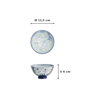 Schale Kawaii Cat Blau (Blau/Weiß), Porzellan, Ø 11,5 × 6 cm, 300 ml, Art.-Nr. 33594