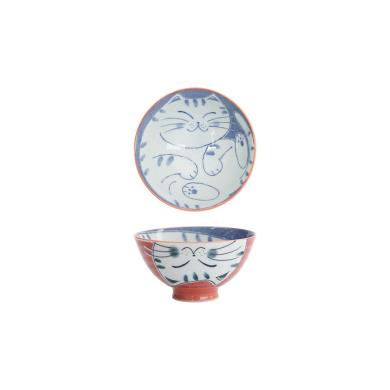 Tokyo Design Studio Schale Kawaii Cat Rot (Rot/Weiß), Porzellan, Ø 11,5 × 6 cm, 300 ml