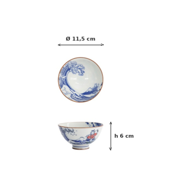 Reisschale Kawaii Wave Cat Blau/Rot, Porzellan, Ø 11,5 × 6 cm, 300 ml, Art.-Nr. 33597