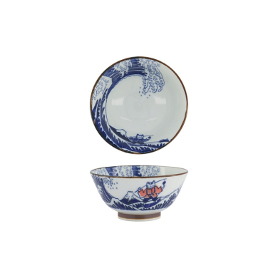 Tokyo Design Studio Tayo-Schale Kawaii Wave Cat Blau/Rot, Porzellan, Ø 13 × 6,5 cm