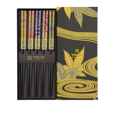 TDS, Chopstick Gift Set, Golden Leaf, 5 pair, Item No. 33640