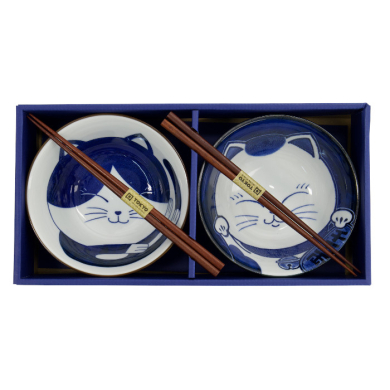 TDS, Tayo Schalen Set, Kawaii Cat Geschenkset, 2Stk mit Essstäbchen, Ø 14,9x6,7cm 500ml, Art.-Nr. 33692