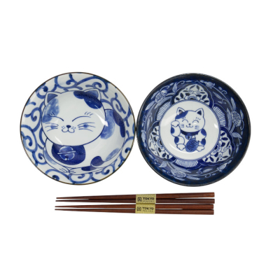 TDS, Tayo Schalen Set, Kawaii Cat Geschenkset, 2Stk mit Essstäbchen, Ø 14,9x6,7cm 500ml, Art.-Nr. 33693