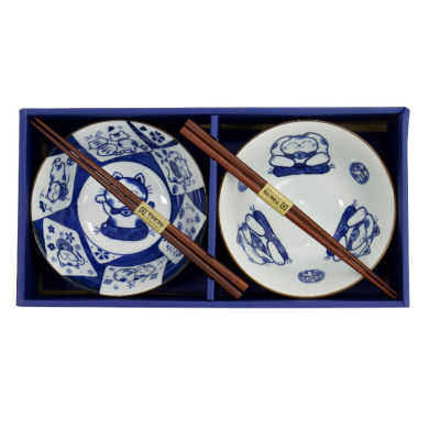 TDS, Tayo Schalen Set, Kawaii Cat Geschenkset, 2Stk mit Essstäbchen, Ø 14,9x6,7cm 500ml, Art.-Nr. 33694