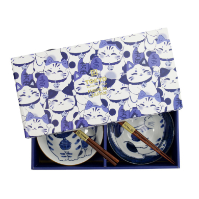 TDS, Tayo Schalen Set, Kawaii Cat Geschenkset, 2Stk mit Essstäbchen, Ø 14,9x6,7cm 500ml, Art.-Nr. 33695