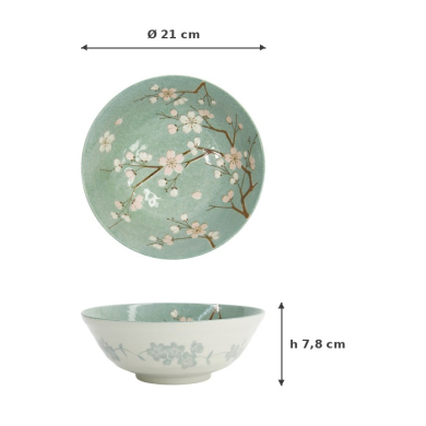 Ramen Bowl Fujisakura Green, Porcelain, Ø 21 × 7.8 cm, 1 l, Item No. 33706